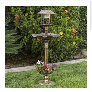 Elegant Bronze Solar Garden Lantern with Planter Solar powered bird bath resin